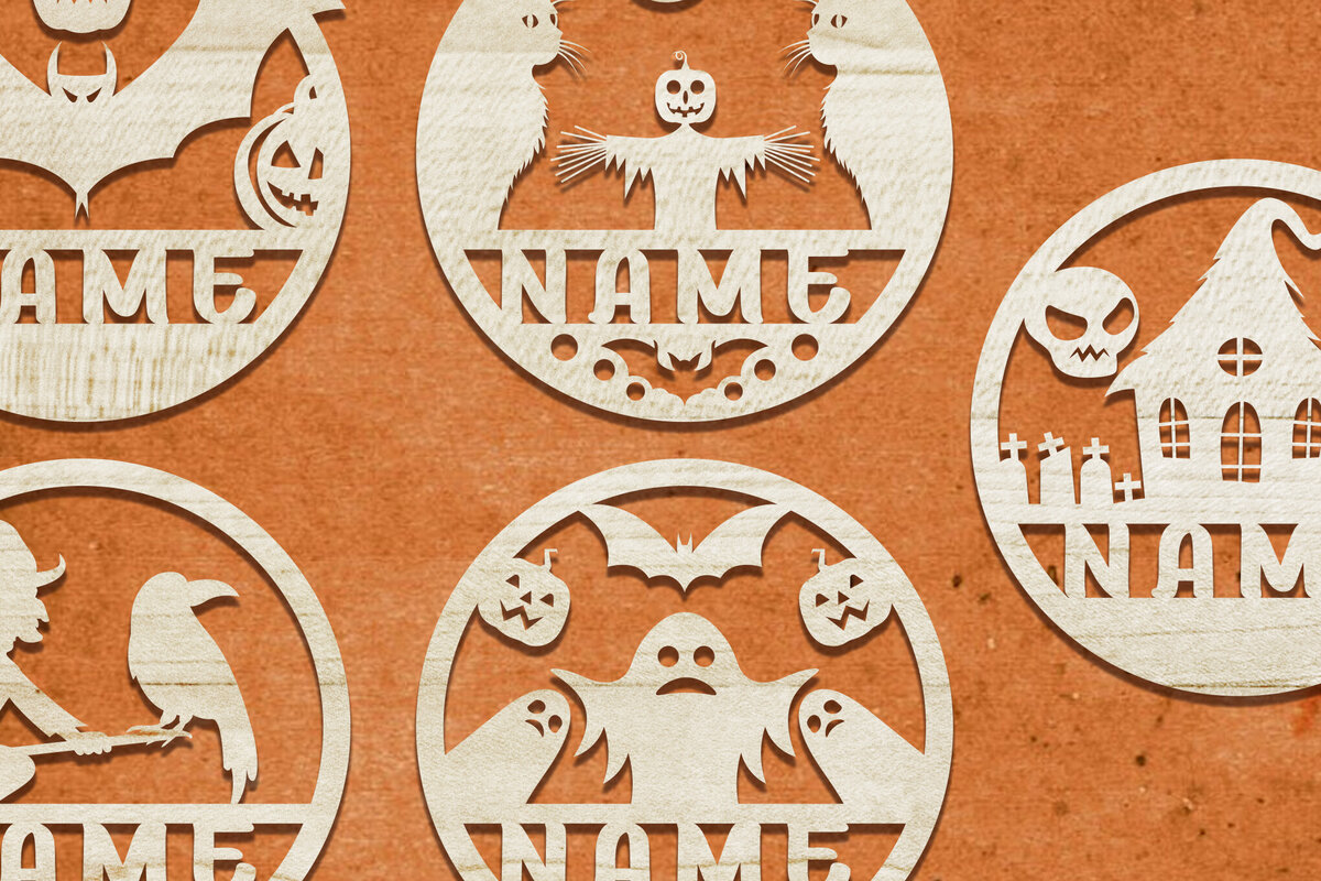 Intra απο ξύλο plywood 3mm-4mm πάχος - Σετ λέιζερ κοπής  με όνομα Halloween Δίασταση 15x15 cm INTRAFABR-102115531