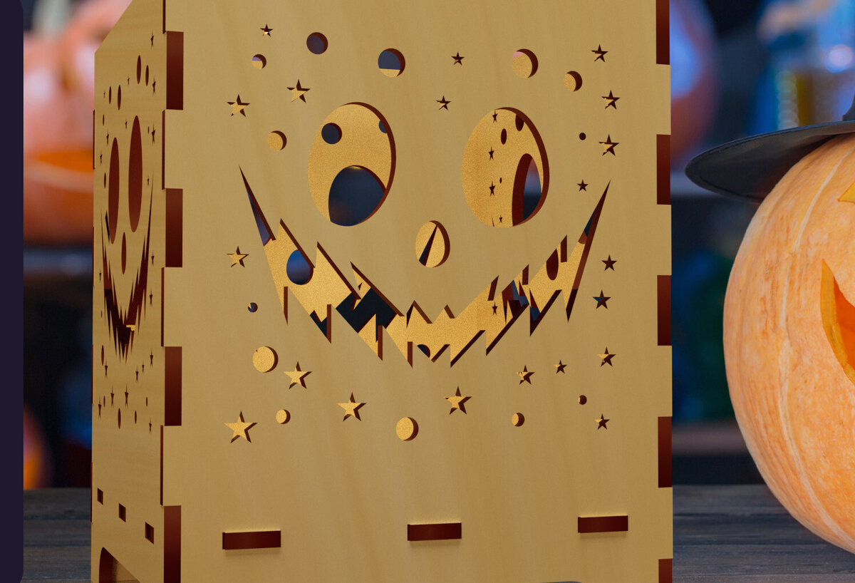 Intra απο ξύλο plywood 3mm-4mm πάχος - Halloween Night Lantern Laser Cut  02 Δίασταση 4x4 cm INTRAFABR-78854157