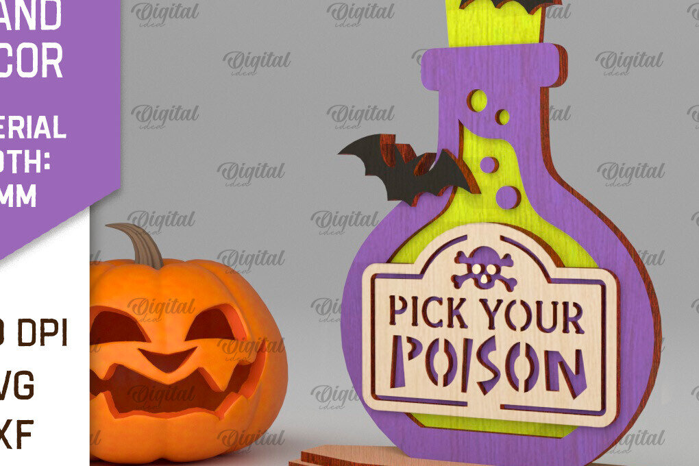 Intra απο ξύλο plywood 3mm-4mm πάχος - Halloween Potion Stand Διακόσμηση με λέιζερ Δίασταση 15x15 cm INTRAFABR-105333611
