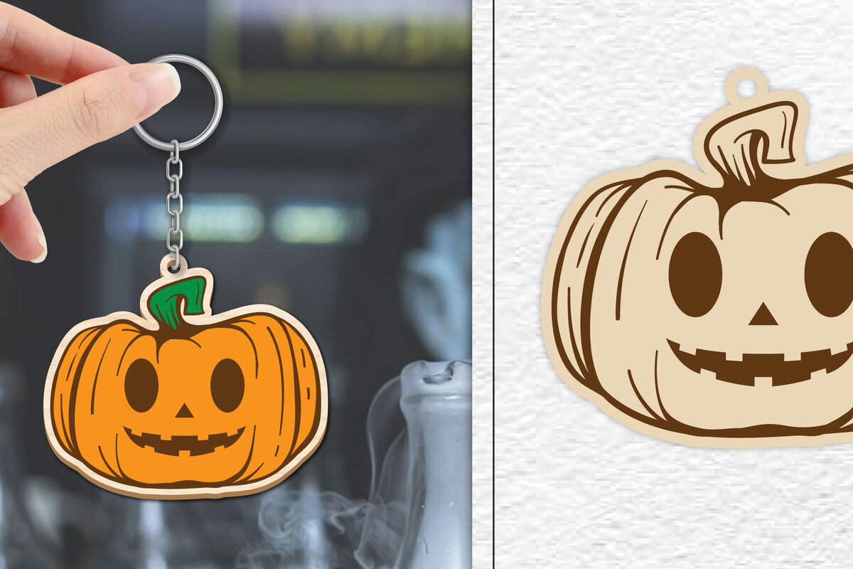 Intra απο ξύλο plywood 3mm-4mm πάχος - Κόψιμο με λέιζερ με μπρελόκ αποκριών κολοκύθας Δίασταση 4x4 cm INTRAFABR-101186314