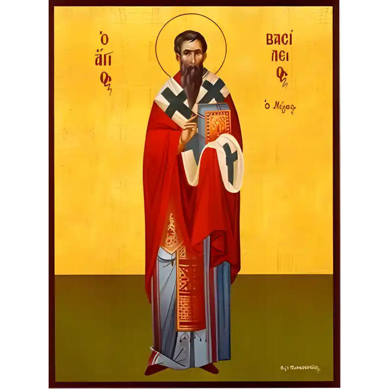 Εικόνα Ορθοδοξίας με περίγραμμα χρυσό σε ξύλο Φλαμουρίας  με  βάση Εικόνα ΑΓΙΟΣ ΒΑΣΙΛΕΙΟΣ Ο ΜΕΓΑΣ, ΑΡΧΙΕΠΙΣΚΟΠΟΣ ΚΑΙΣΑΡΕΙΑΣ, ΚΑΠΑΔΟΚΙΑ, ΟΛΟΣΩΜΟΣ Χειροποίητη Ελληνορθόδοξη εικόνα του Ιησού Χριστού, Κρεμαστή πλάκα βυζαντινής τέχνης, χριστιανική τέχνη Διάσταση 40x30 cm (10,2x7,9 ίντσες)  INTRAEK-1447757864991