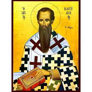 Εικόνα Ορθοδοξίας με περίγραμμα χρυσό σε ξύλο Φλαμουρίας  με  βάση Εικόνα ΑΓΙΟΣ ΒΑΣΙΛΕΙΟΣ Ο ΜΕΓΑΣ, ΑΡΧΙΕΠΙΣΚΟΠΟΣ ΚΑΙΣΑΡΕΙΑΣ, ΚΑΠΠΑΔΟΚΙΑ Χειροποίητη Ελληνορθόδοξη εικόνα του Ιησού Χριστού, Κρεμαστή πλάκα βυζαντινής τέχνης, χριστιανική τέχνη Διάσταση 40x30 cm (10,2x7,9 ίντσες)  INTRAEK-1447757864989 - Image 1