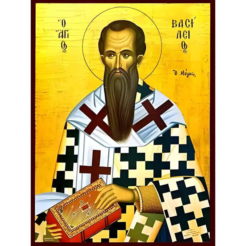 Εικόνα Ορθοδοξίας με περίγραμμα χρυσό σε ξύλο Φλαμουρίας  με  βάση Εικόνα ΑΓΙΟΣ ΒΑΣΙΛΕΙΟΣ Ο ΜΕΓΑΣ, ΑΡΧΙΕΠΙΣΚΟΠΟΣ ΚΑΙΣΑΡΕΙΑΣ, ΚΑΠΠΑΔΟΚΙΑ Χειροποίητη Ελληνορθόδοξη εικόνα του Ιησού Χριστού, Κρεμαστή πλάκα βυζαντινής τέχνης, χριστιανική τέχνη Διάσταση 40x30 cm (10,2x7,9 ίντσες)  INTRAEK-1447757864989