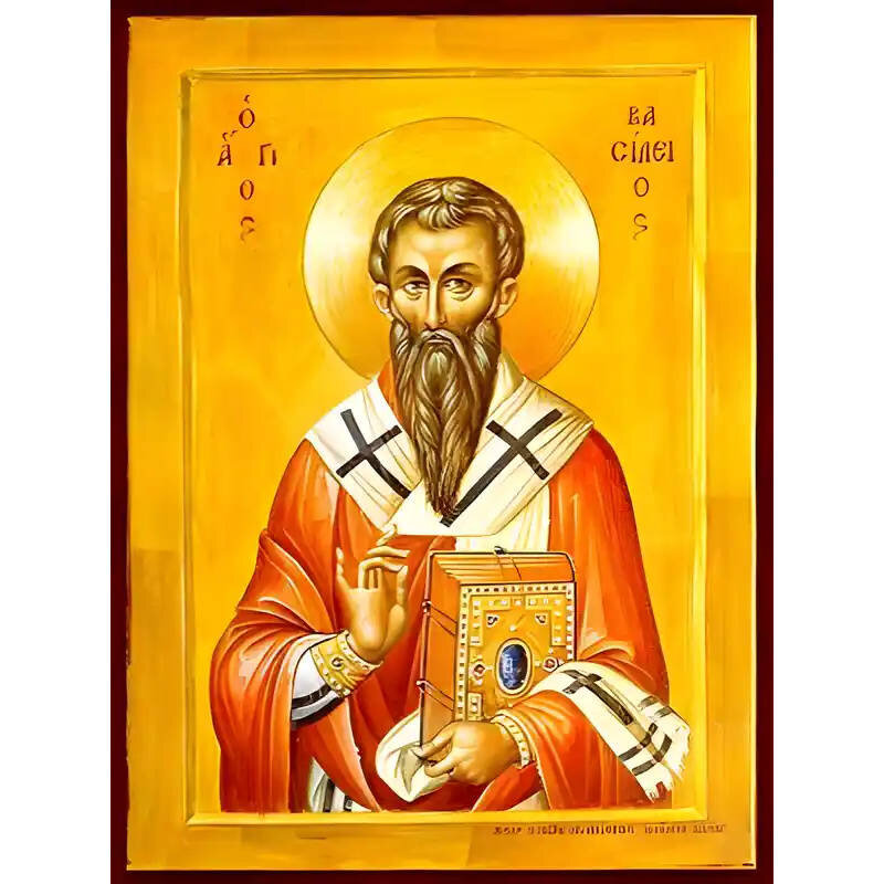 Εικόνα Ορθοδοξίας με περίγραμμα χρυσό σε ξύλο Φλαμουρίας  με  βάση Εικόνα ΑΓΙΟΣ ΒΑΣΙΛΕΙΟΣ Ο ΜΕΓΑΣ, ΑΡΧΙΕΠΙΣΚΟΠΟΣ ΚΑΙΣΑΡΕΙΑΣ, ΚΑΠΠΑΔΟΚΙΑ Χειροποίητη Ελληνορθόδοξη εικόνα του Ιησού Χριστού, Κρεμαστή πλάκα βυζαντινής τέχνης, χριστιανική τέχνη Διάσταση 40x30 cm (10,2x7,9 ίντσες)  INTRAEK-1447757864987