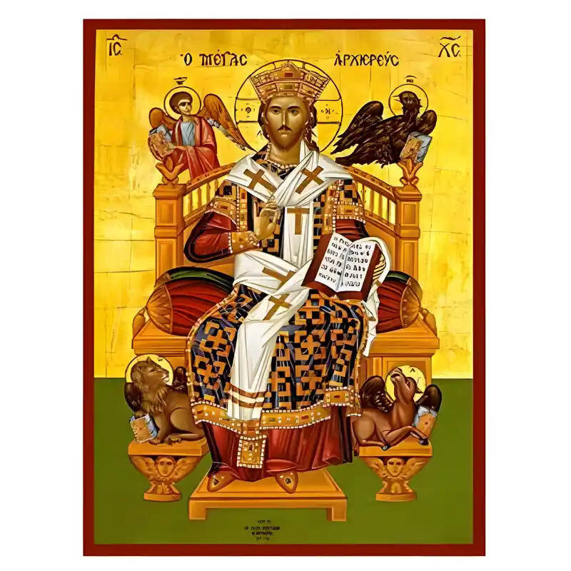 Εικόνα Ορθοδοξίας με περίγραμμα χρυσό σε ξύλο Φλαμουρίας  με  βάση Εικόνα Χριστός Μέγας Αρχιερεύς Χειροποίητη Ελληνορθόδοξη , Κρεμαστή πλάκα βυζαντινής τέχνης, χριστιανική τέχνη Διάσταση 10x7 cm (3,9 x 2,8 ίντσες) INTRAEK-670756