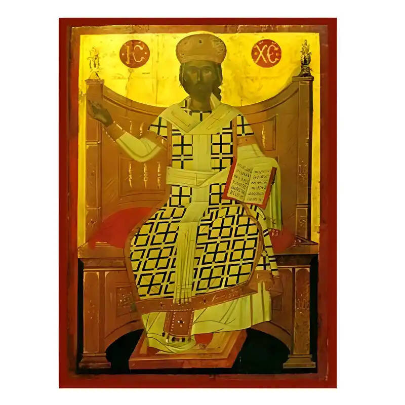 Εικόνα Ορθοδοξίας με περίγραμμα χρυσό σε ξύλο Φλαμουρίας  με  βάση Εικόνα Χριστός Μέγας Αρχιερεύς Χειροποίητη Ελληνορθόδοξη , Κρεμαστή πλάκα βυζαντινής τέχνης, χριστιανική τέχνη Διάσταση 10x7 cm (3,9 x 2,8 ίντσες) INTRAEK-670755
