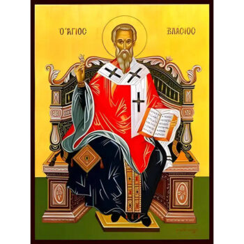 Εικόνα Ορθοδοξίας με περίγραμμα χρυσό σε ξύλο Φλαμουρίας  με  βάση Εικόνα ΑΓΙΟΣ ΒΛΑΣΙΟΣ, ΙΕΡΟΜΑΡΤΥΣ, ΕΠΙΣΚΟΠΟΣ ΣΕΒΑΣΤΕΙΑΣ, ΕΝΘΡΟΝΟΣ Χειροποίητη Ελληνορθόδοξη εικόνα του Ιησού Χριστού, Κρεμαστή πλάκα βυζαντινής τέχνης, χριστιανική τέχνη Διάσταση 40x30 cm (10,2x7,9 ίντσες)  INTRAEK-1447757864974 - Image 1