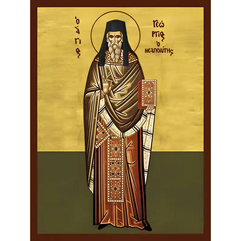 Εικόνα Ορθοδοξίας με περίγραμμα χρυσό σε ξύλο Φλαμουρίας  με  βάση Εικόνα ΑΓΙΟΣ ΓΕΩΡΓΙΟΣ ΝΕΑΠΟΛΙΤΗΣ, ΟΛΟΣΩΜΟΣ Χειροποίητη Ελληνορθόδοξη εικόνα του Ιησού Χριστού, Κρεμαστή πλάκα βυζαντινής τέχνης, χριστιανική τέχνη Διάσταση 40x30 cm (10,2x7,9 ίντσες)  INTRAEK-1447757864963