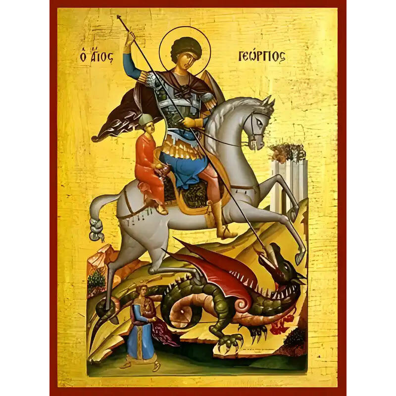 Εικόνα Ορθοδοξίας με περίγραμμα χρυσό σε ξύλο Φλαμουρίας  με  βάση Εικόνα ΑΓΙΟΣ ΓΕΩΡΓΙΟΣ Ο ΤΡΟΠΑΙΟΦΟΡΟΣ, ΕΦΙΠΠΟΣ Χειροποίητη Ελληνορθόδοξη εικόνα του Ιησού Χριστού, Κρεμαστή πλάκα βυζαντινής τέχνης, χριστιανική τέχνη Διάσταση 40x30 cm (10,2x7,9 ίντσες)  INTRAEK-1447757864953