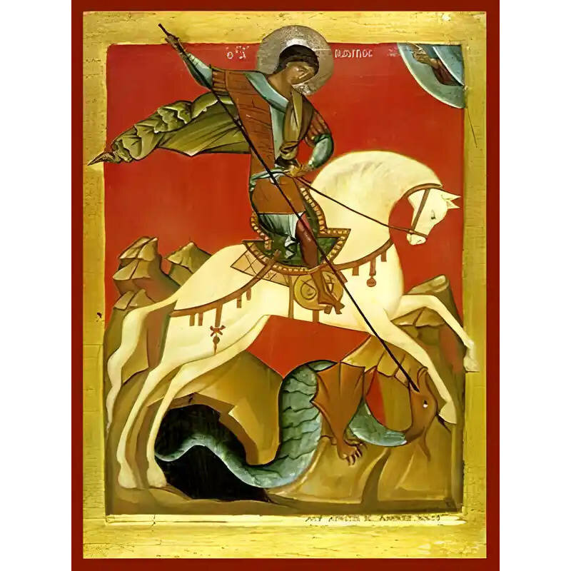 Εικόνα Ορθοδοξίας με περίγραμμα χρυσό σε ξύλο Φλαμουρίας  με  βάση Εικόνα ΑΓΙΟΣ ΓΕΩΡΓΙΟΣ Ο ΤΡΟΠΑΙΟΦΟΡΟΣ, ΕΦΙΠΠΟΣ Χειροποίητη Ελληνορθόδοξη εικόνα του Ιησού Χριστού, Κρεμαστή πλάκα βυζαντινής τέχνης, χριστιανική τέχνη Διάσταση 40x30 cm (10,2x7,9 ίντσες)  INTRAEK-1447757864946