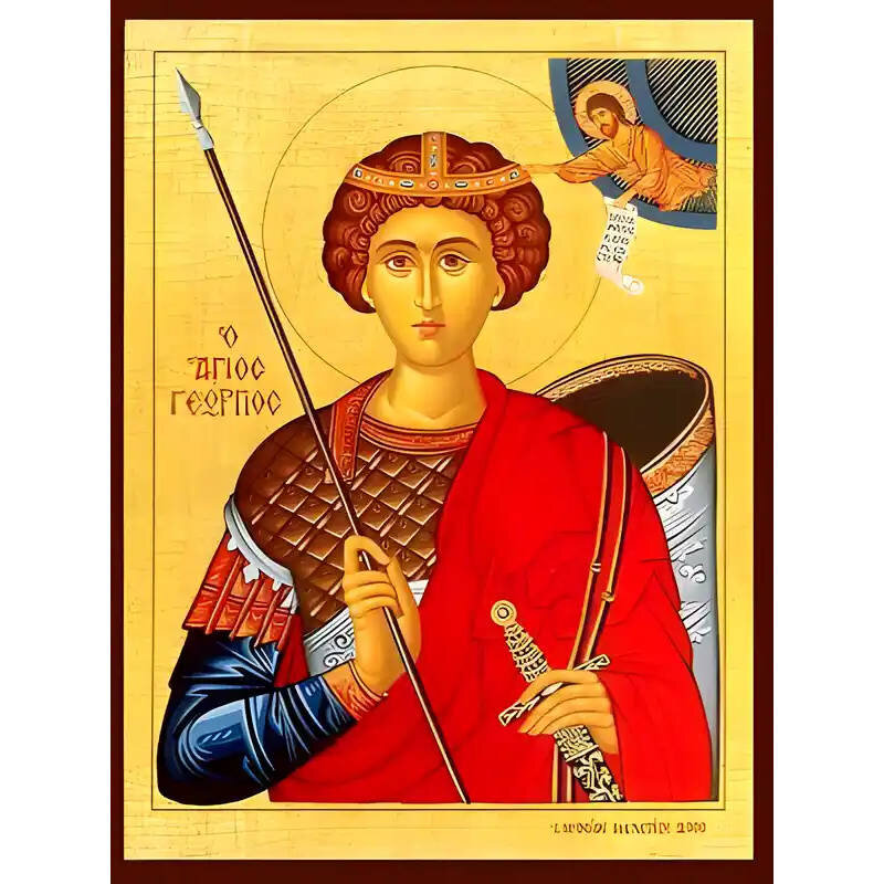 Εικόνα Ορθοδοξίας με περίγραμμα χρυσό σε ξύλο Φλαμουρίας  με  βάση Εικόνα ΑΓΙΟΣ ΓΕΩΡΓΙΟΣ Ο ΤΡΟΠΑΙΟΦΟΡΟΣ, ΗΜΙΣΩΜΟΣ Χειροποίητη Ελληνορθόδοξη εικόνα του Ιησού Χριστού, Κρεμαστή πλάκα βυζαντινής τέχνης, χριστιανική τέχνη Διάσταση 40x30 cm (10,2x7,9 ίντσες)  INTRAEK-1447757864942