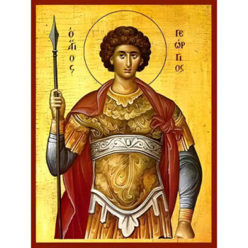 Εικόνα Ορθοδοξίας με περίγραμμα χρυσό σε ξύλο Φλαμουρίας  με  βάση Εικόνα ΑΓΙΟΣ ΓΕΩΡΓΙΟΣ Ο ΤΡΟΠΑΙΟΦΟΡΟΣ, ΗΜΙΣΩΜΟΣ Χειροποίητη Ελληνορθόδοξη εικόνα του Ιησού Χριστού, Κρεμαστή πλάκα βυζαντινής τέχνης, χριστιανική τέχνη Διάσταση 40x30 cm (10,2x7,9 ίντσες)  INTRAEK-1447757864941 - Image 1