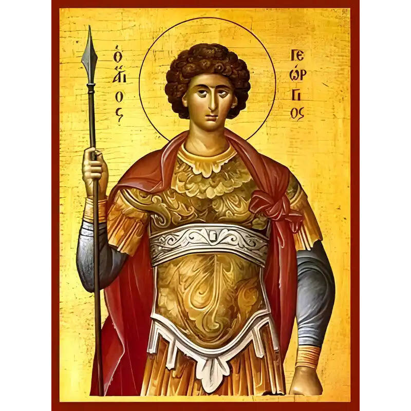 Εικόνα Ορθοδοξίας με περίγραμμα χρυσό σε ξύλο Φλαμουρίας  με  βάση Εικόνα ΑΓΙΟΣ ΓΕΩΡΓΙΟΣ Ο ΤΡΟΠΑΙΟΦΟΡΟΣ, ΗΜΙΣΩΜΟΣ Χειροποίητη Ελληνορθόδοξη εικόνα του Ιησού Χριστού, Κρεμαστή πλάκα βυζαντινής τέχνης, χριστιανική τέχνη Διάσταση 40x30 cm (10,2x7,9 ίντσες)  INTRAEK-1447757864941