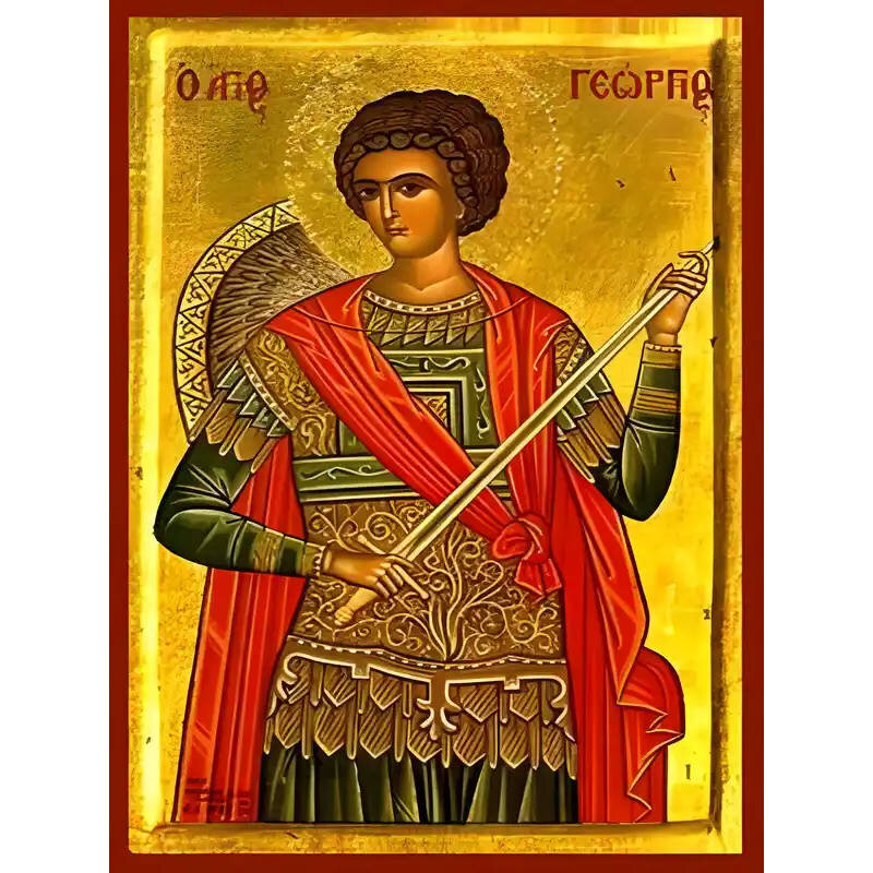 Εικόνα Ορθοδοξίας με περίγραμμα χρυσό σε ξύλο Φλαμουρίας  με  βάση Εικόνα ΑΓΙΟΣ ΓΕΩΡΓΙΟΣ Ο ΤΡΟΠΑΙΟΦΟΡΟΣ, ΗΜΙΣΩΜΟΣ Χειροποίητη Ελληνορθόδοξη εικόνα του Ιησού Χριστού, Κρεμαστή πλάκα βυζαντινής τέχνης, χριστιανική τέχνη Διάσταση 40x30 cm (10,2x7,9 ίντσες)  INTRAEK-1447757864940