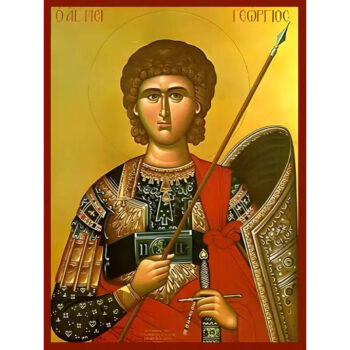 Εικόνα Ορθοδοξίας με περίγραμμα χρυσό σε ξύλο Φλαμουρίας  με  βάση Εικόνα ΑΓΙΟΣ ΓΕΩΡΓΙΟΣ Ο ΤΡΟΠΑΙΟΦΟΡΟΣ, ΗΜΙΣΩΜΟΣ Χειροποίητη Ελληνορθόδοξη εικόνα του Ιησού Χριστού, Κρεμαστή πλάκα βυζαντινής τέχνης, χριστιανική τέχνη Διάσταση 40x30 cm (10,2x7,9 ίντσες)  INTRAEK-1447757864939 - Image 1