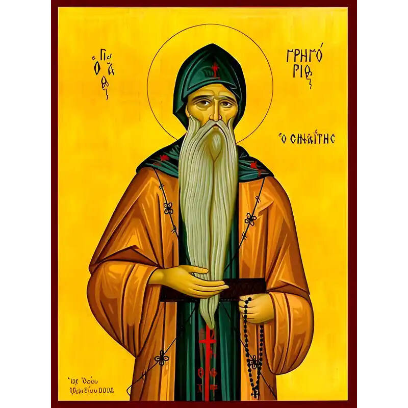 Εικόνα Ορθοδοξίας με περίγραμμα χρυσό σε ξύλο Φλαμουρίας  με  βάση Εικόνα ΑΓΙΟΣ ΓΡΗΓΟΡΙΟΣ ΣΙΝΑΪΤΗΣ Χειροποίητη Ελληνορθόδοξη εικόνα του Ιησού Χριστού, Κρεμαστή πλάκα βυζαντινής τέχνης, χριστιανική τέχνη Διάσταση 40x30 cm (10,2x7,9 ίντσες)  INTRAEK-1447757864925