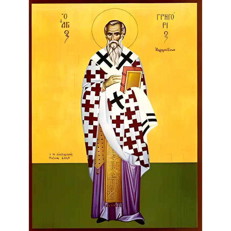 Εικόνα Ορθοδοξίας με περίγραμμα χρυσό σε ξύλο Φλαμουρίας  με  βάση Εικόνα ΑΓΙΟΣ ΓΡΗΓΟΡΙΟΣ, ΕΠΙΣΚΟΠΟΣ ΑΚΡΑΓΑΝΤΙΝΩΝ, ΟΛΟΣΩΜΟΣ Χειροποίητη Ελληνορθόδοξη εικόνα του Ιησού Χριστού, Κρεμαστή πλάκα βυζαντινής τέχνης, χριστιανική τέχνη Διάσταση 40x30 cm (10,2x7,9 ίντσες)  INTRAEK-1447757864924