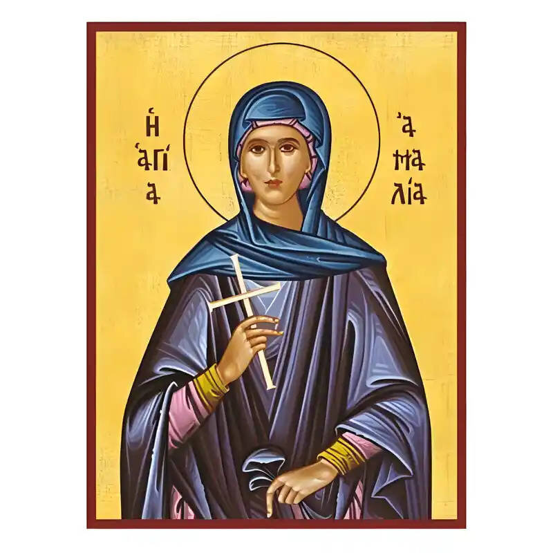 Εικόνα Ορθοδοξίας με περίγραμμα χρυσό σε ξύλο Φλαμουρίας  με  βάση Εικόνα Αγία Αμαλία Χειροποίητη Ελληνορθόδοξη , Κρεμαστή πλάκα βυζαντινής τέχνης, χριστιανική τέχνη Διάσταση 10x7 cm (3,9 x 2,8 ίντσες) INTRAEK-670693