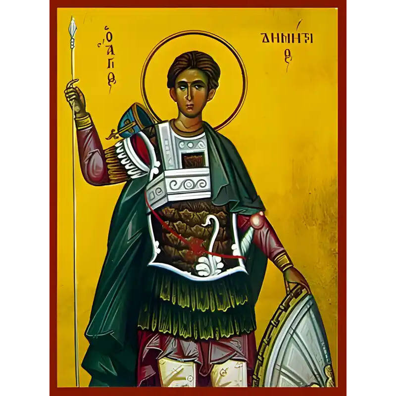 Εικόνα Ορθοδοξίας με περίγραμμα χρυσό σε ξύλο Φλαμουρίας  με  βάση Εικόνα ΑΓΙΟΣ ΔΗΜΗΤΡΙΟΣ, Ο ΜΥΡΟΒΛΥΤΗΣ Χειροποίητη Ελληνορθόδοξη εικόνα του Ιησού Χριστού, Κρεμαστή πλάκα βυζαντινής τέχνης, χριστιανική τέχνη Διάσταση 40x30 cm (10,2x7,9 ίντσες)  INTRAEK-1447757864904