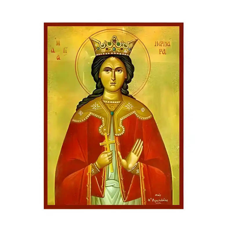 Εικόνα Ορθοδοξίας με περίγραμμα χρυσό σε ξύλο Φλαμουρίας  με  βάση Εικόνα Αγία Βαρβάρα Χειροποίητη Ελληνορθόδοξη , Κρεμαστή πλάκα βυζαντινής τέχνης, χριστιανική τέχνη Διάσταση 10x7 cm (3,9 x 2,8 ίντσες) INTRAEK-670671