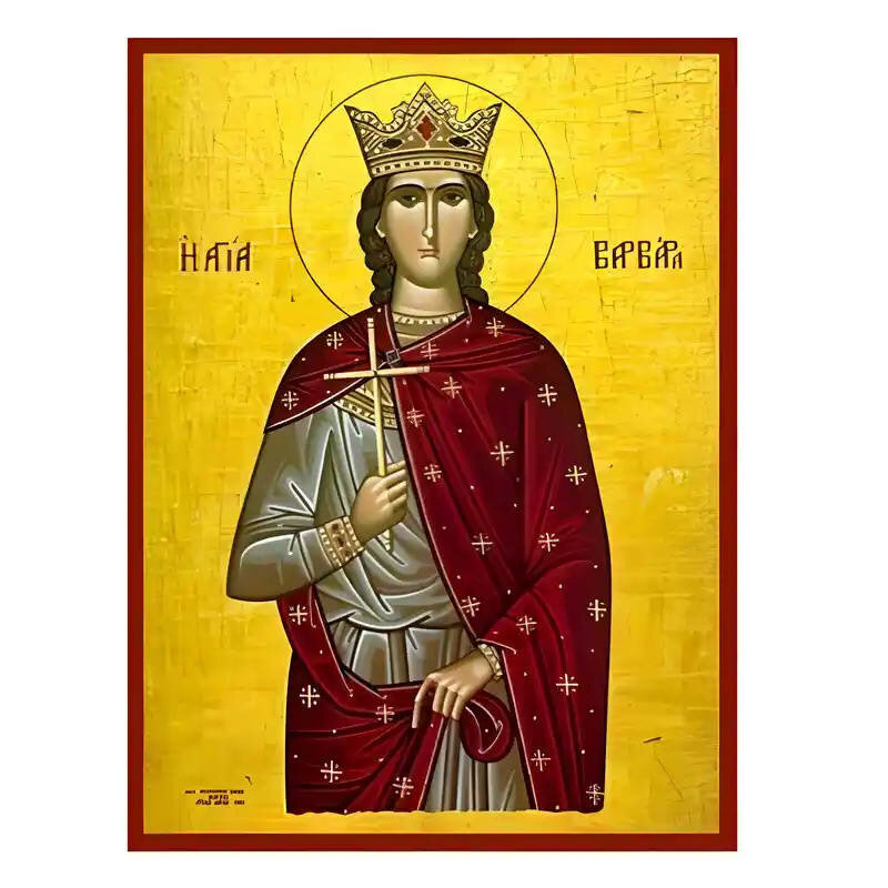 Εικόνα Ορθοδοξίας με περίγραμμα χρυσό σε ξύλο Φλαμουρίας  με  βάση Εικόνα Αγία Βαρβάρα Χειροποίητη Ελληνορθόδοξη , Κρεμαστή πλάκα βυζαντινής τέχνης, χριστιανική τέχνη Διάσταση 10x7 cm (3,9 x 2,8 ίντσες) INTRAEK-670670