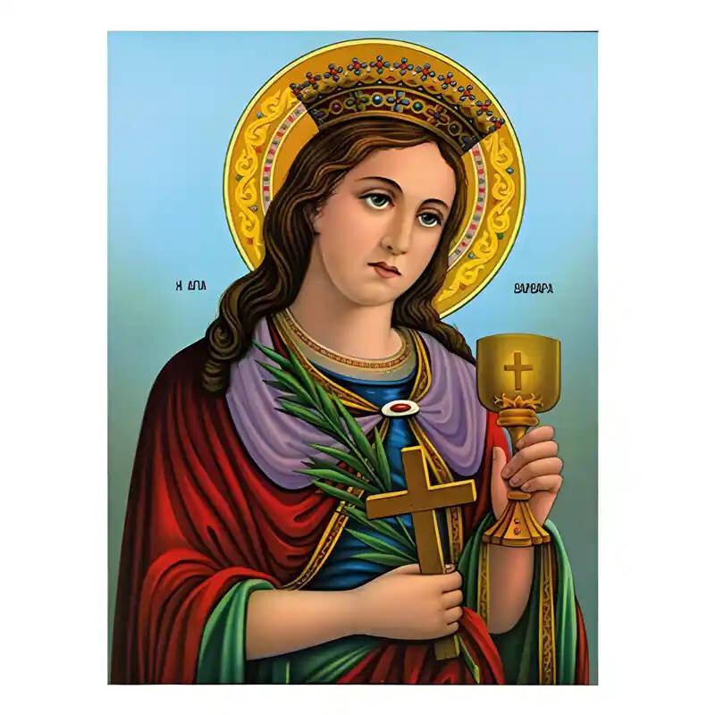 Εικόνα Ορθοδοξίας με περίγραμμα χρυσό σε ξύλο Φλαμουρίας  με  βάση Εικόνα Αγία Βαρβάρα Χειροποίητη Ελληνορθόδοξη , Κρεμαστή πλάκα βυζαντινής τέχνης, χριστιανική τέχνη Διάσταση 10x7 cm (3,9 x 2,8 ίντσες) INTRAEK-670664