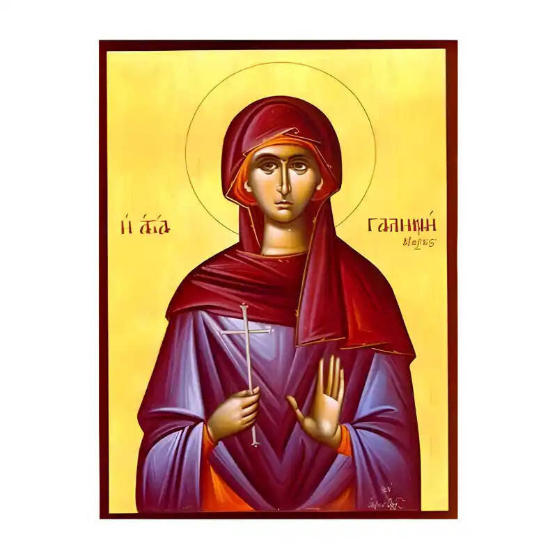 Εικόνα Ορθοδοξίας με περίγραμμα χρυσό σε ξύλο Φλαμουρίας  με  βάση Εικόνα Αγία Γαλήνη Χειροποίητη Ελληνορθόδοξη , Κρεμαστή πλάκα βυζαντινής τέχνης, χριστιανική τέχνη Διάσταση 10x7 cm (3,9 x 2,8 ίντσες) INTRAEK-670660