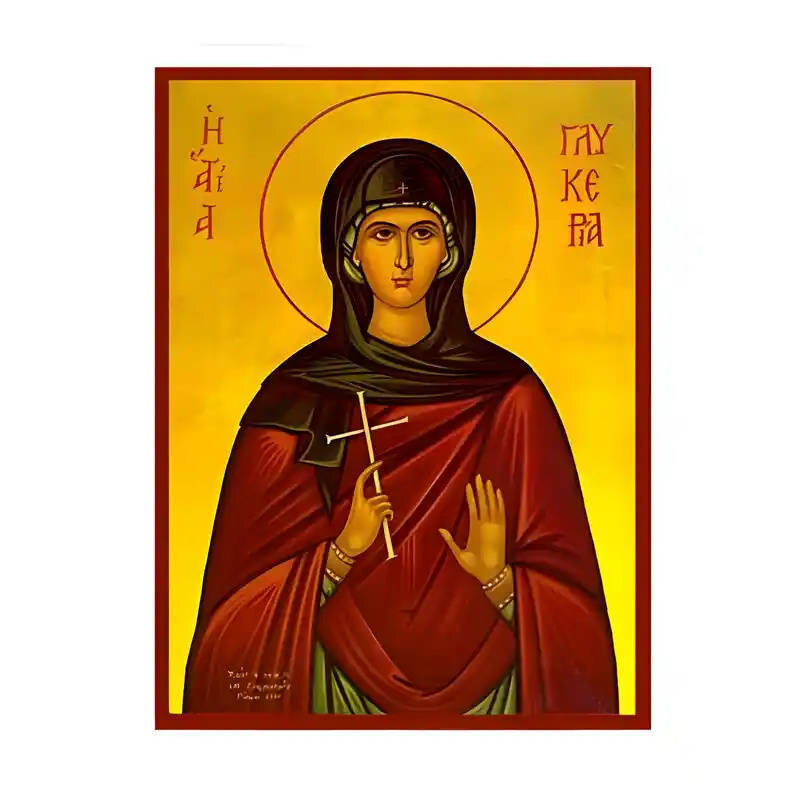 Εικόνα Ορθοδοξίας με περίγραμμα χρυσό σε ξύλο Φλαμουρίας  με  βάση Εικόνα Αγία Γλυκερία Χειροποίητη Ελληνορθόδοξη , Κρεμαστή πλάκα βυζαντινής τέχνης, χριστιανική τέχνη Διάσταση 10x7 cm (3,9 x 2,8 ίντσες) INTRAEK-670658