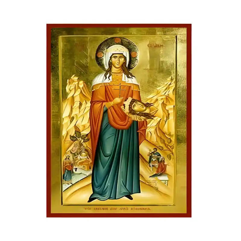 Εικόνα Ορθοδοξίας με περίγραμμα χρυσό σε ξύλο Φλαμουρίας  με  βάση Εικόνα Αγία Ειρήνη Χειροποίητη Ελληνορθόδοξη , Κρεμαστή πλάκα βυζαντινής τέχνης, χριστιανική τέχνη Διάσταση 10x7 cm (3,9 x 2,8 ίντσες) INTRAEK-670652