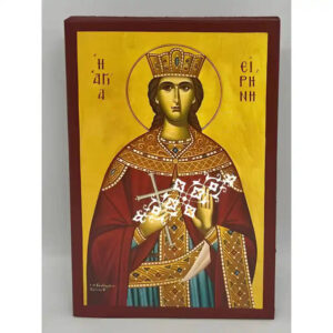 Εικόνα Ορθοδοξίας με περίγραμμα χρυσό σε ξύλο Φλαμουρίας  με  βάση Εικόνα Αγία Ειρήνη Χειροποίητη Ελληνορθόδοξη , Κρεμαστή πλάκα βυζαντινής τέχνης, χριστιανική τέχνη Διάσταση 10x7 cm (3,9 x 2,8 ίντσες) INTRAEK-670650