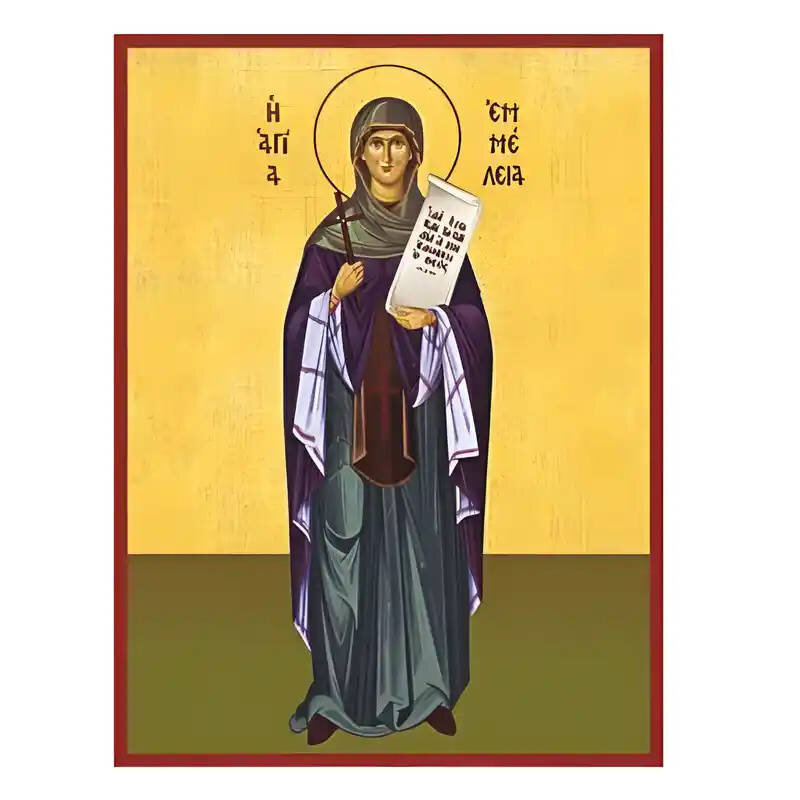 Εικόνα Ορθοδοξίας με περίγραμμα χρυσό σε ξύλο Φλαμουρίας  με  βάση Εικόνα Αγία Εμμέλεια Χειροποίητη Ελληνορθόδοξη , Κρεμαστή πλάκα βυζαντινής τέχνης, χριστιανική τέχνη Διάσταση 10x7 cm (3,9 x 2,8 ίντσες) INTRAEK-670639
