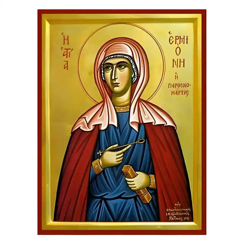 Εικόνα Ορθοδοξίας με περίγραμμα χρυσό σε ξύλο Φλαμουρίας  με  βάση Εικόνα Αγία Ερμιόνη Χειροποίητη Ελληνορθόδοξη , Κρεμαστή πλάκα βυζαντινής τέχνης, χριστιανική τέχνη Διάσταση 10x7 cm (3,9 x 2,8 ίντσες) INTRAEK-670637