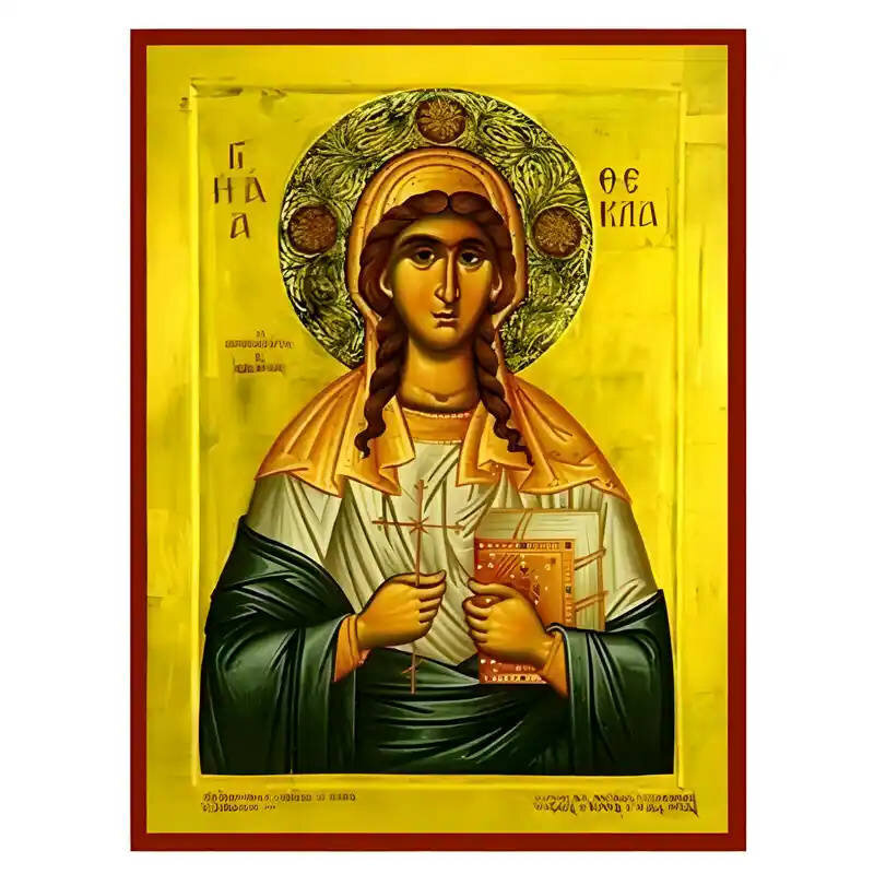 Εικόνα Ορθοδοξίας με περίγραμμα χρυσό σε ξύλο Φλαμουρίας  με  βάση Εικόνα Αγία Θέκλα Χειροποίητη Ελληνορθόδοξη , Κρεμαστή πλάκα βυζαντινής τέχνης, χριστιανική τέχνη Διάσταση 10x7 cm (3,9 x 2,8 ίντσες) INTRAEK-670622