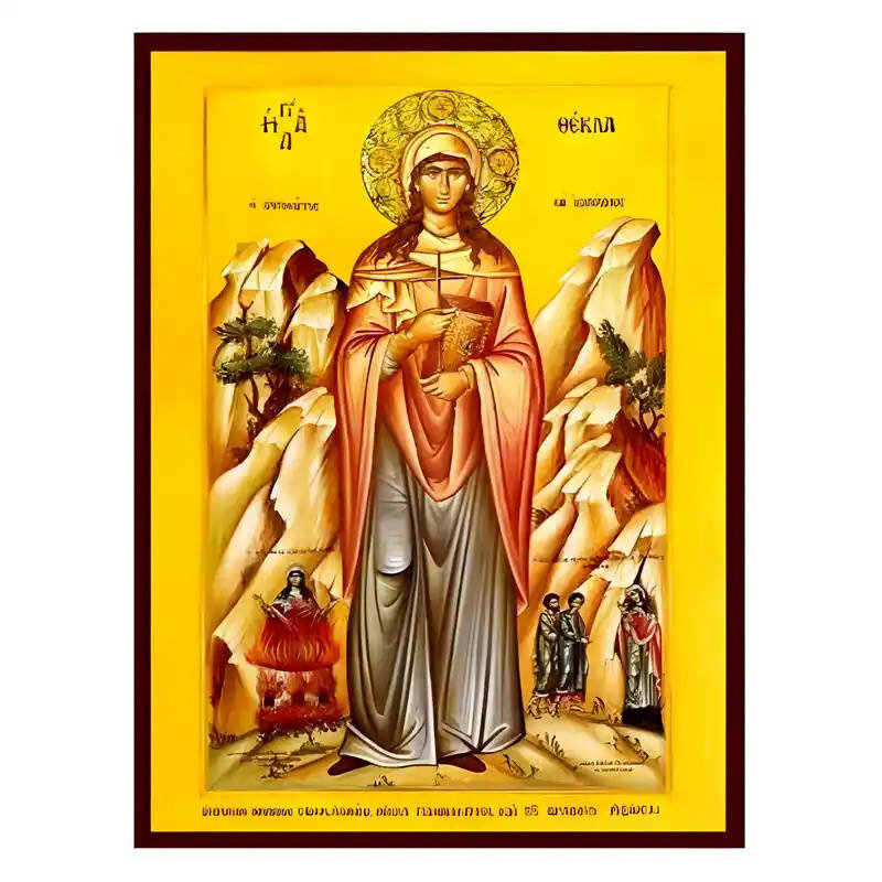 Εικόνα Ορθοδοξίας με περίγραμμα χρυσό σε ξύλο Φλαμουρίας  με  βάση Εικόνα Αγία Θέκλα Χειροποίητη Ελληνορθόδοξη , Κρεμαστή πλάκα βυζαντινής τέχνης, χριστιανική τέχνη Διάσταση 10x7 cm (3,9 x 2,8 ίντσες) INTRAEK-670621
