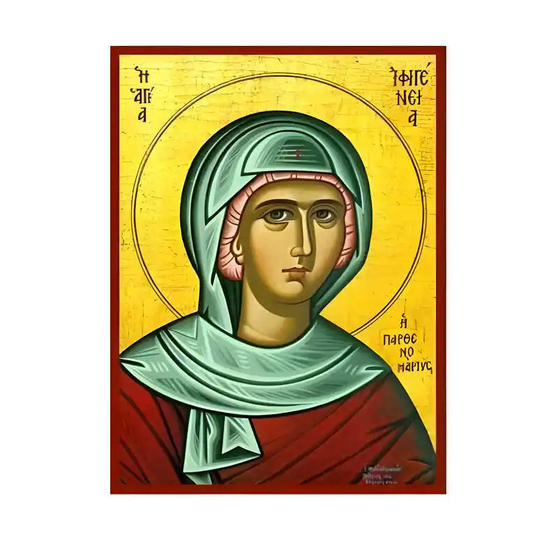 Εικόνα Ορθοδοξίας με περίγραμμα χρυσό σε ξύλο Φλαμουρίας  με  βάση Εικόνα Αγία Ιφιγένεια Χειροποίητη Ελληνορθόδοξη , Κρεμαστή πλάκα βυζαντινής τέχνης, χριστιανική τέχνη Διάσταση 10x7 cm (3,9 x 2,8 ίντσες) INTRAEK-670604