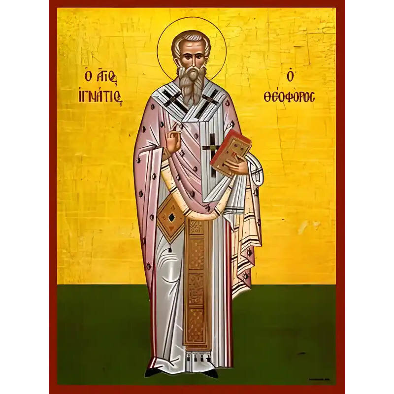 Εικόνα Ορθοδοξίας με περίγραμμα χρυσό σε ξύλο Φλαμουρίας  με  βάση Εικόνα ΑΓΙΟΣ ΙΓΝΑΤΙΟΣ ΙΕΡΟΜΑΡΤΥΣ, Ο ΘΕΟΦΟΡΟΣ, ΕΠΙΣΚΟΠΟΣ ΑΝΤΙΟΧΕΙΑΣ, ΟΛΟΣΩΜΟΣ Χειροποίητη Ελληνορθόδοξη εικόνα του Ιησού Χριστού, Κρεμαστή πλάκα βυζαντινής τέχνης, χριστιανική τέχνη Διάσταση 40x30 cm (10,2x7,9 ίντσες)  INTRAEK-1447757864833