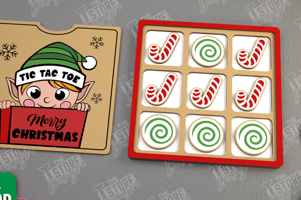 Intra απο ξύλο plywood  Χρώμα wenge 3mm-4mm πάχος - Χριστουγεννιάτικο Tic Tac Toe | Επιτραπέζιο παιχνίδι | CNC Δίασταση 15x15 cm INTRAFABR-111316072