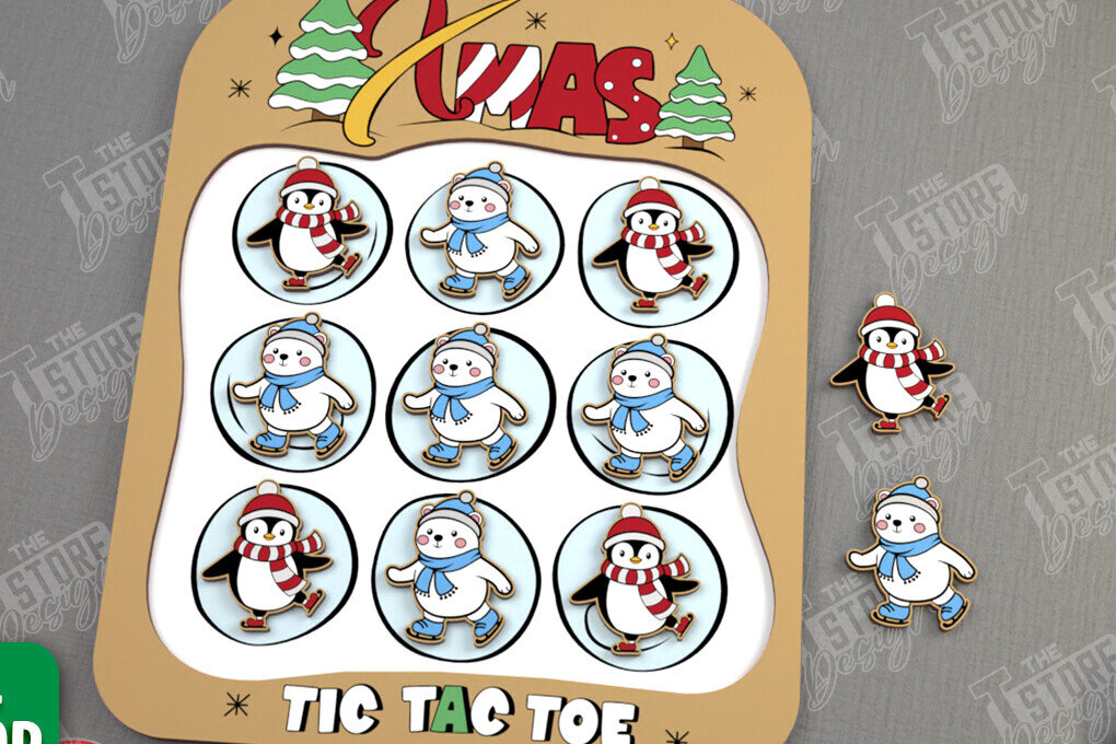 Intra απο ξύλο plywood  Χρώμα wenge 3mm-4mm πάχος - Χριστουγεννιάτικο Tic Tac Toe | Επιτραπέζιο παιχνίδι | CNC Δίασταση 15x15 cm INTRAFABR-111316151