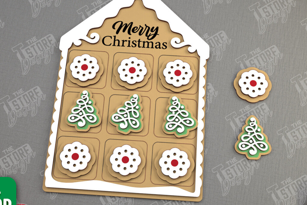 Intra απο ξύλο plywood  Χρώμα wenge 3mm-4mm πάχος - Χριστουγεννιάτικο Tic Tac Toe | Επιτραπέζιο παιχνίδι | CNC Δίασταση 15x15 cm INTRAFABR-111316219