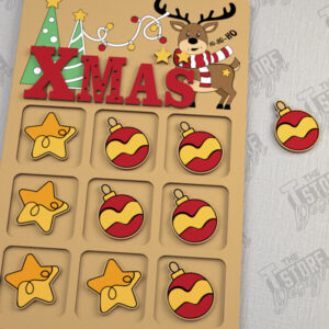 Intra απο ξύλο plywood  Χρώμα wenge 3mm-4mm πάχος - Χριστουγεννιάτικο Tic Tac Toe | Επιτραπέζιο παιχνίδι | CNC Δίασταση 15x15 cm INTRAFABR-105774789