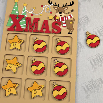 Intra απο ξύλο plywood  Χρώμα wenge 3mm-4mm πάχος - Χριστουγεννιάτικο Tic Tac Toe | Επιτραπέζιο παιχνίδι | CNC Δίασταση 15x15 cm INTRAFABR-105774789 - Image 1