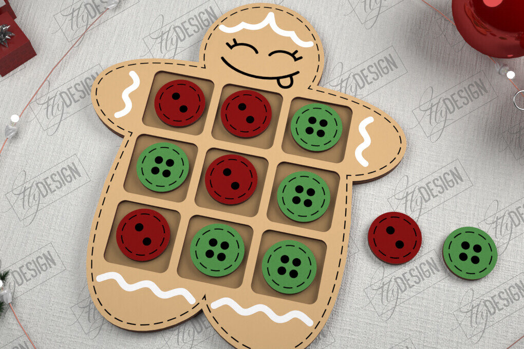 Intra απο ξύλο plywood  Χρώμα wenge 3mm-4mm πάχος - Χριστουγεννιάτικο Tic Tac Toe | Επιτραπέζιο παιχνίδι | CNC Δίασταση 15x15 cm INTRAFABR-124723493