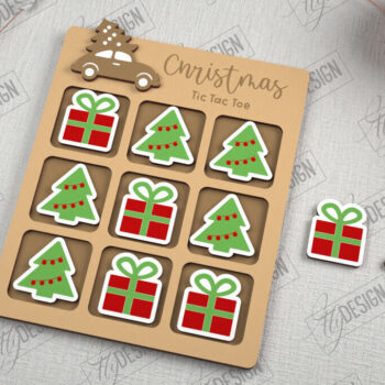 Intra απο ξύλο plywood Χρώμα wenge 3mm-4mm πάχος - Χριστουγεννιάτικο Tic Tac Toe | Επιτραπέζιο παιχνίδι | CNC Δίασταση 15x15 cm INTRAFABR-100965673 - Image 1