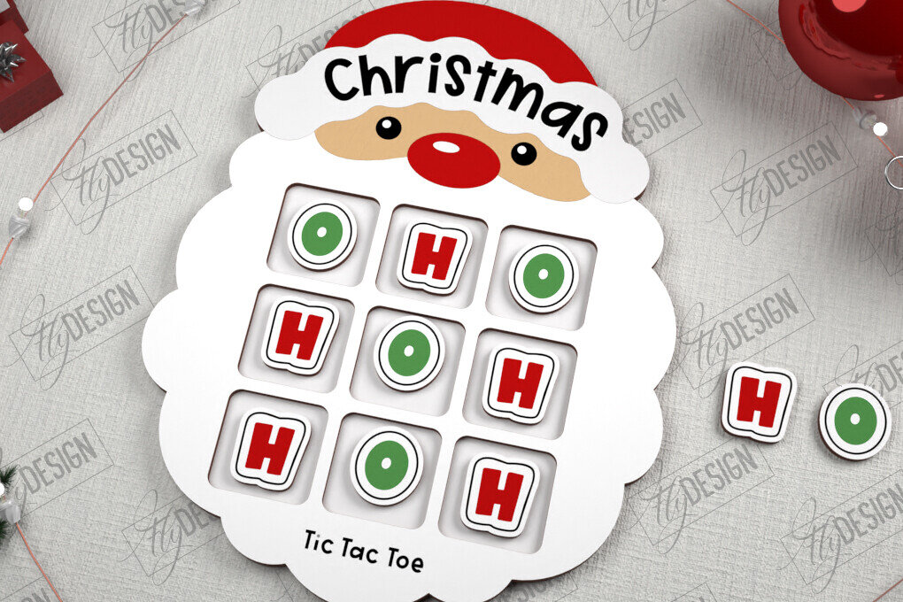 Intra απο ξύλο plywood  Χρώμα wenge 3mm-4mm πάχος - Χριστουγεννιάτικο Tic Tac Toe | Επιτραπέζιο παιχνίδι | CNC Δίασταση 15x15 cm INTRAFABR-77836433