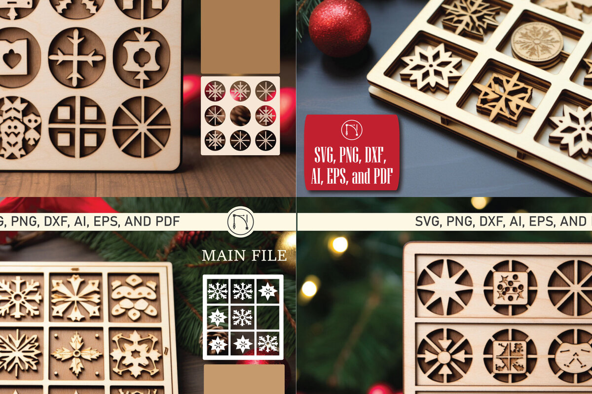 Intra απο ξύλο plywood  Χρώμα wenge 3mm-4mm πάχος - Χριστουγεννιάτικο Πακέτο παιχνιδιών Tic Tac Toe Δίασταση 4x4 cm INTRAFABR-81120151