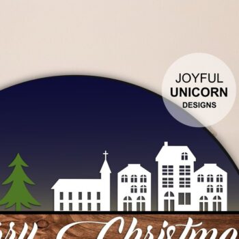 Intra απο ξύλο plywood  Χρώμα wenge 3mm-4mm πάχος - κοπής με λέιζερ Χριστουγεννιάτικη πινακίδα πόλης Δίασταση 30x17 cm INTRAFABR-34673008 - Image 1