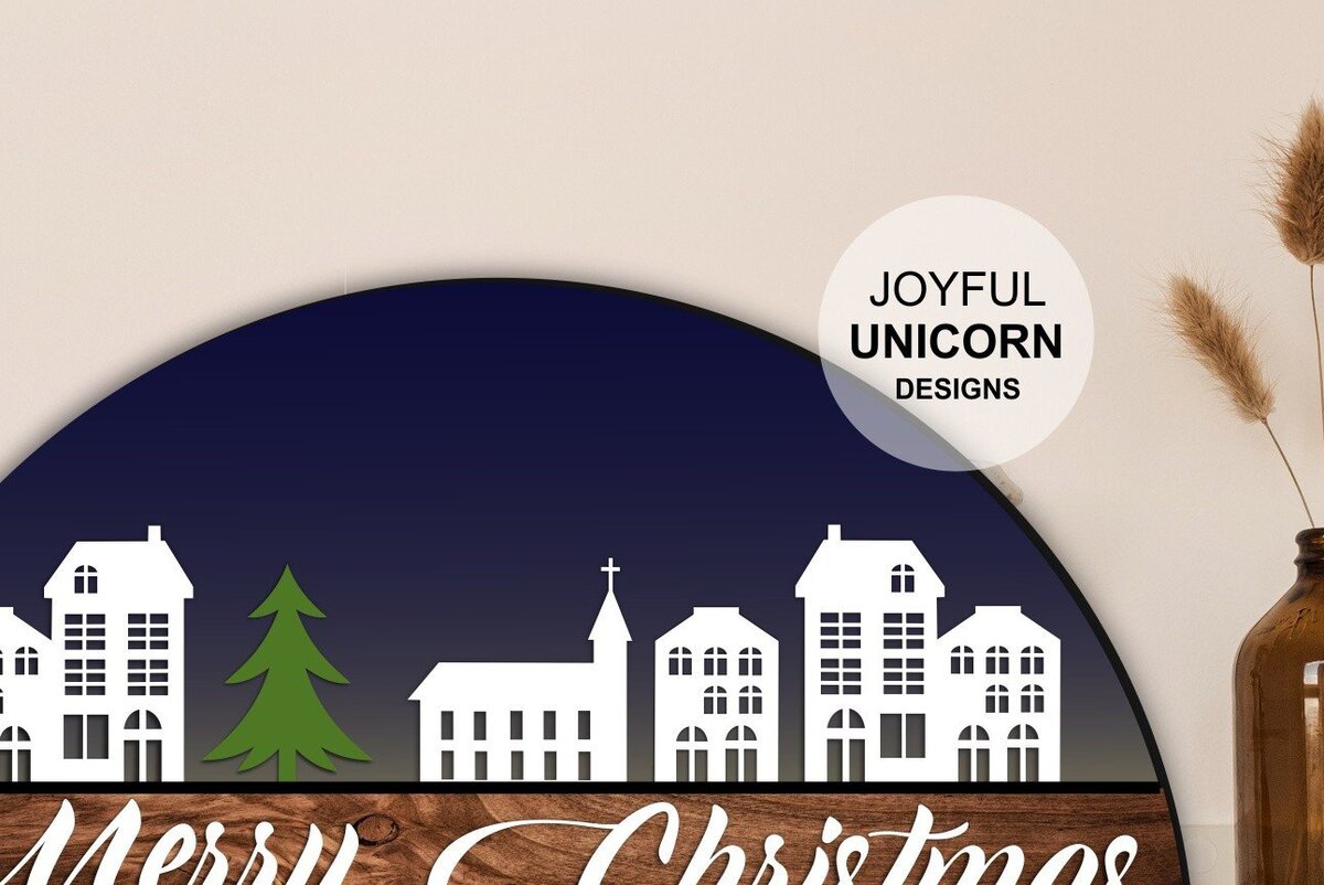 Intra απο ξύλο plywood  Χρώμα wenge 3mm-4mm πάχος - κοπής με λέιζερ Χριστουγεννιάτικη πινακίδα πόλης Δίασταση 30x17 cm INTRAFABR-34673008