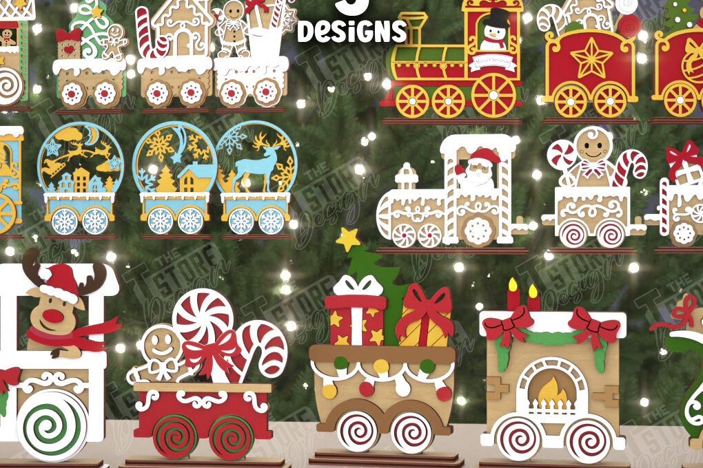 Intra απο ξύλο plywood  Χρώμα wenge 3mm-4mm πάχος - Πακέτο χριστουγεννιάτικου τρένου | Ιδέα δώρου | CNC Δίασταση 15x15 cm INTRAFABR-76151988