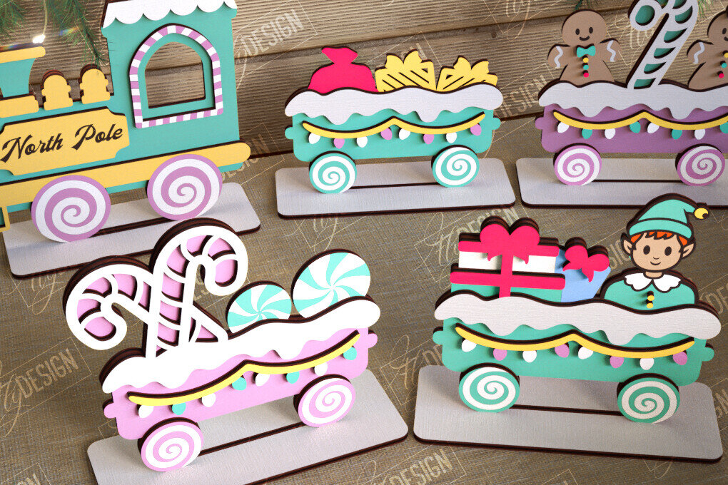 Intra απο ξύλο plywood  Χρώμα wenge 3mm-4mm πάχος - Χριστουγεννιάτικο Τρένο | Διακοπές | Το τρένο του Άη Βασίλη Δίασταση 15x15 cm INTRAFABR-124639429