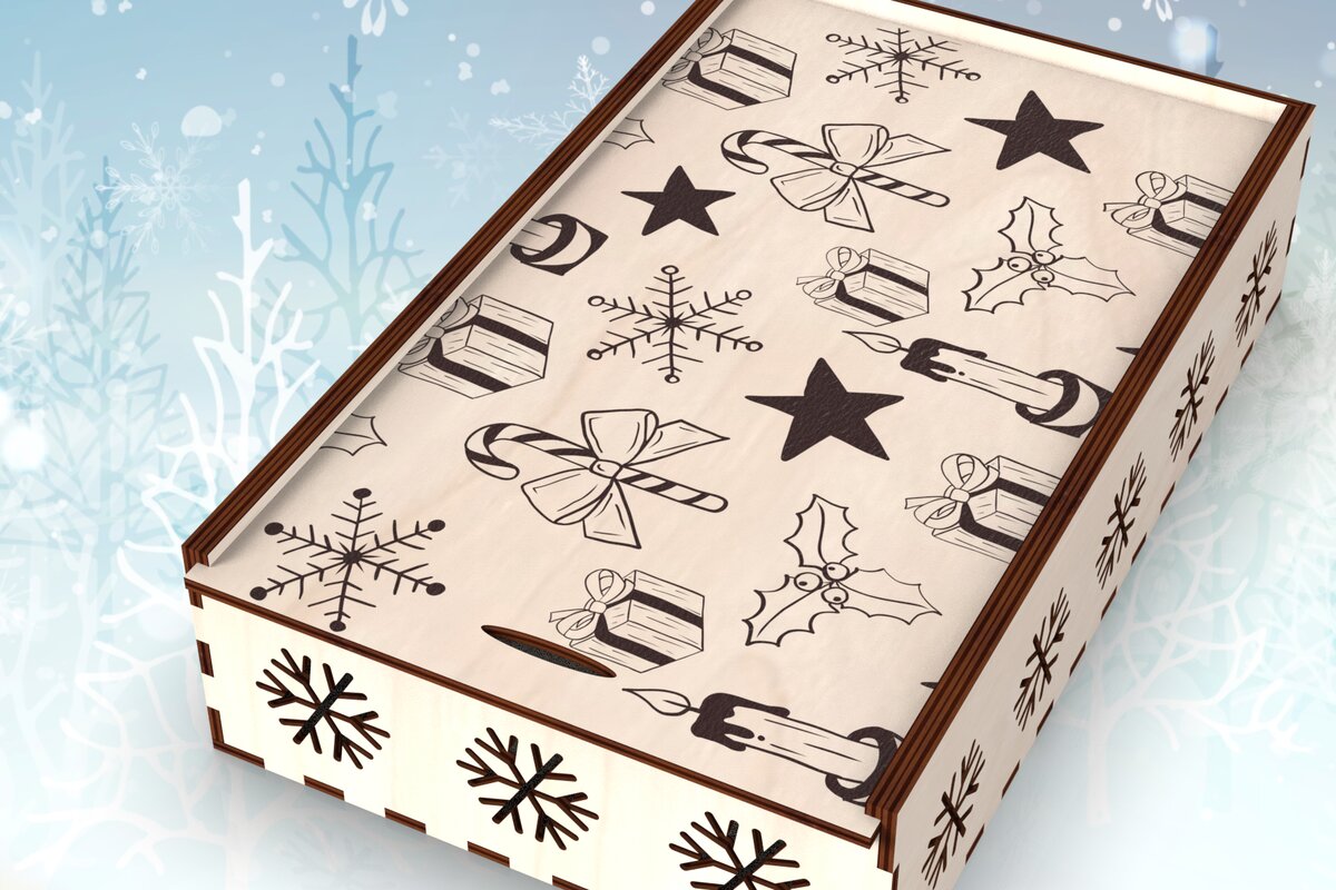 Intra απο ξύλο plywood  Χρώμα wenge 3mm-4mm πάχος - Χριστουγεννιάτικο Συρόμενο Κουτί Χαρακτική Θησαυρού Δίασταση 15x15 cm INTRAFABR-101126464